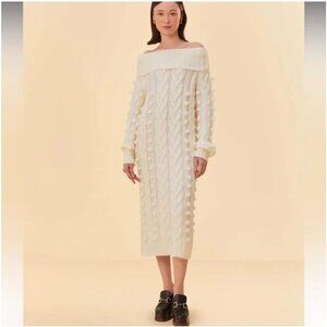 FARM Rio - Ivory/Cream - Braided Midi Off-The-Shoulder Sweater Dress - XXS - NWT